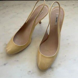 Miu Miu butter yellow patent leather sling back heel